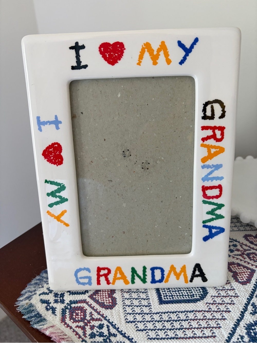 Vintage 90s I Love My Grandma White Ceramic Picture Frame 4x6